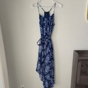Elegant Blue Patterned High Low Maxi Dress
